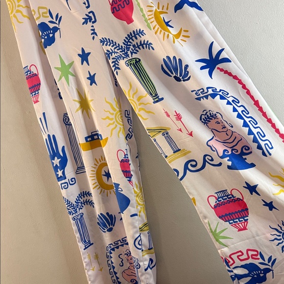 Peach Love Printed Palazzo Pants Wide Leg Elastic Waist - Size L - Picture 4 of 8